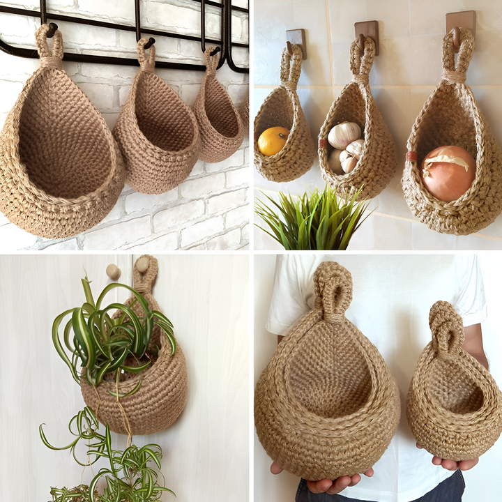 Hängekorb aus geflochtener Jute