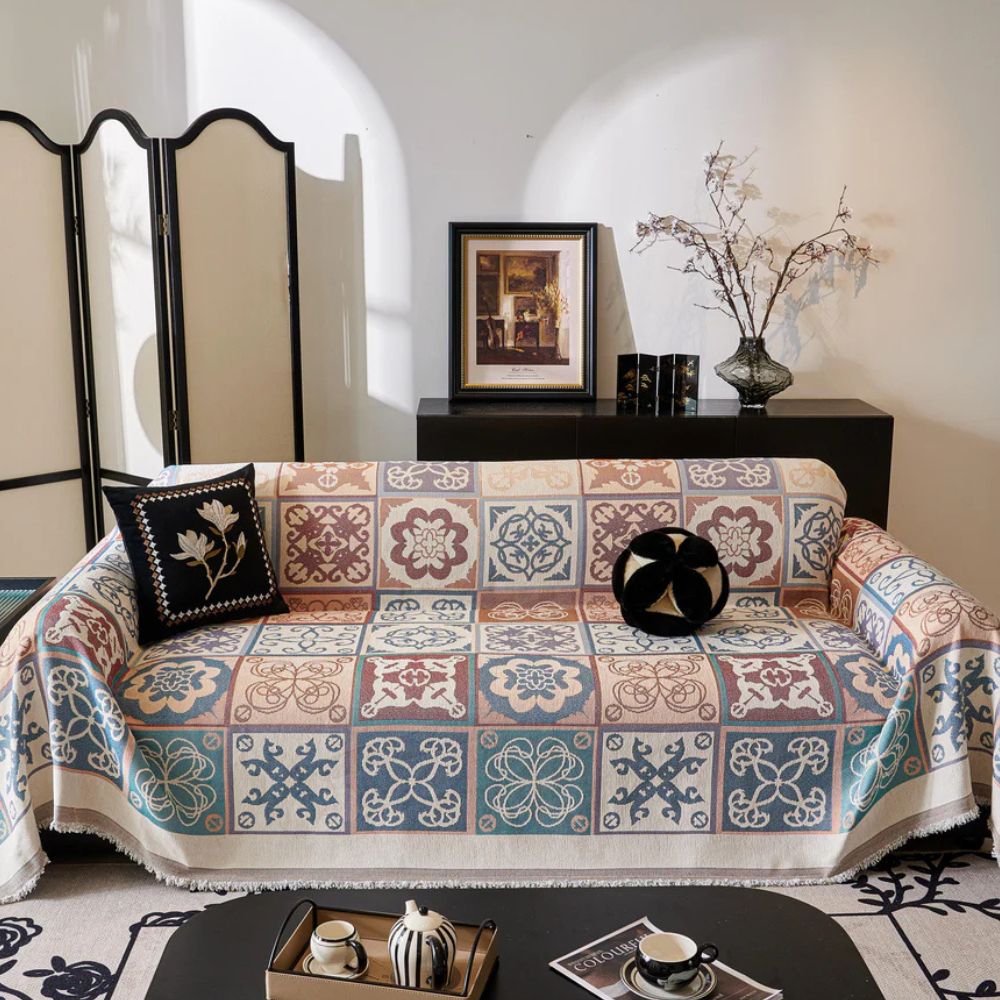 Chenille-Sofaüberwurf, Fliesenmosaik