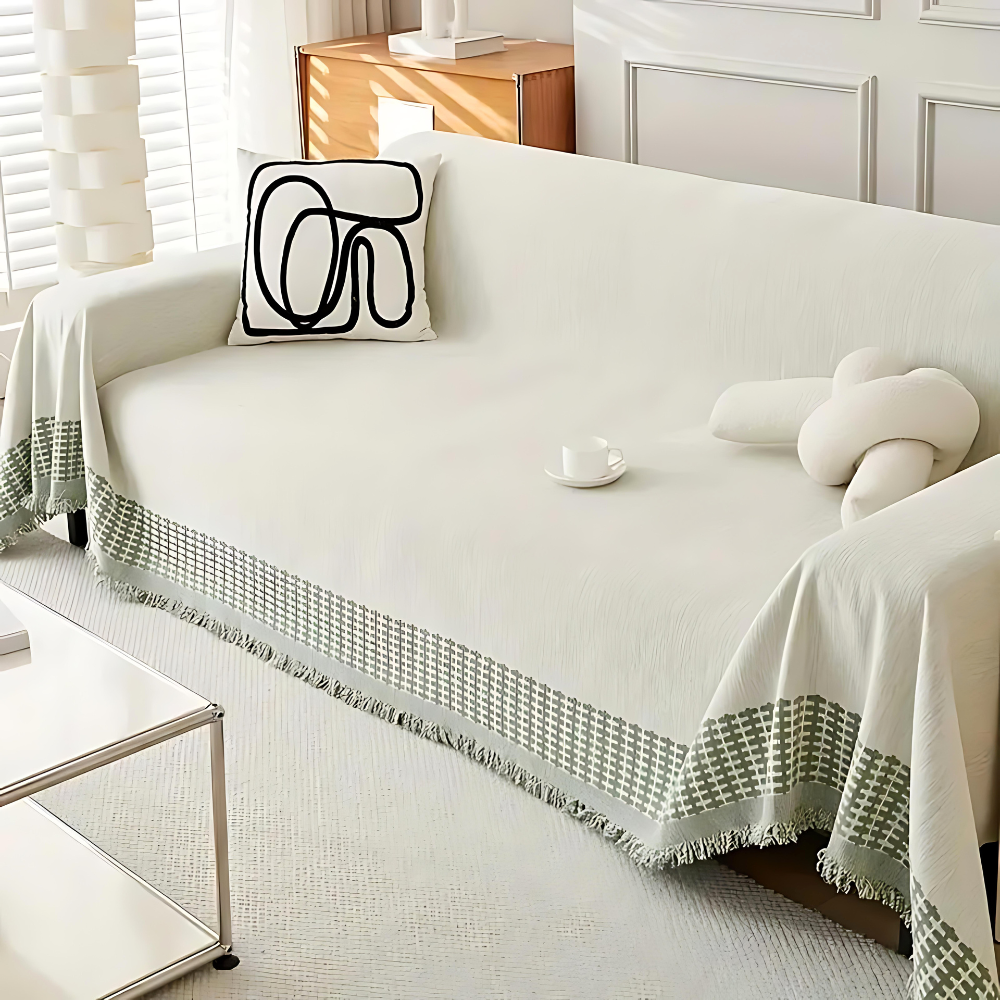 Rustikale Jacquard-Chenille-Sofadecke mit Quasten