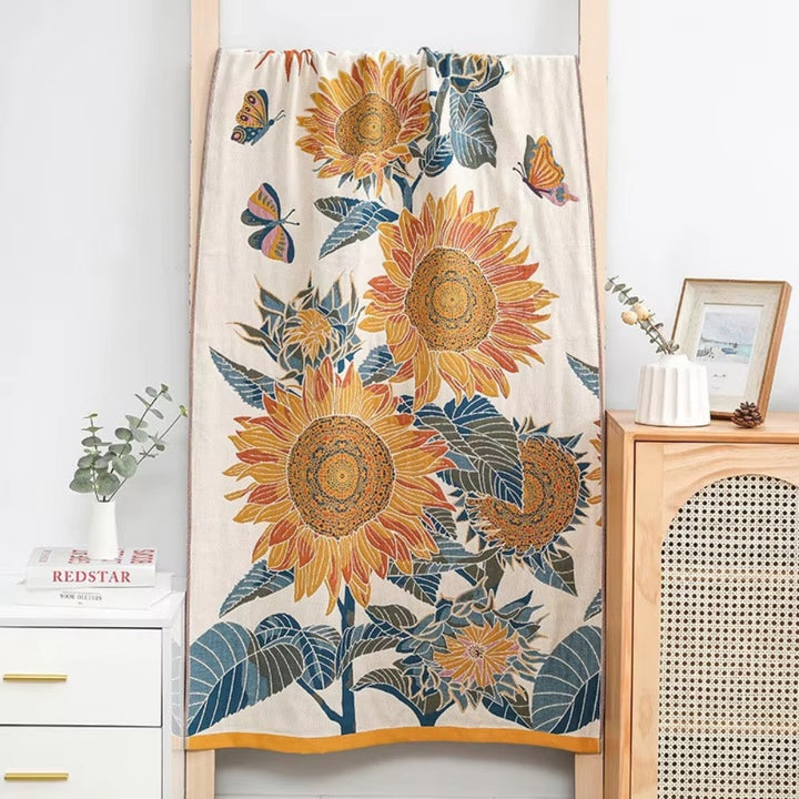 Badetuch aus Baumwolle mit Sonnenblumenmuster