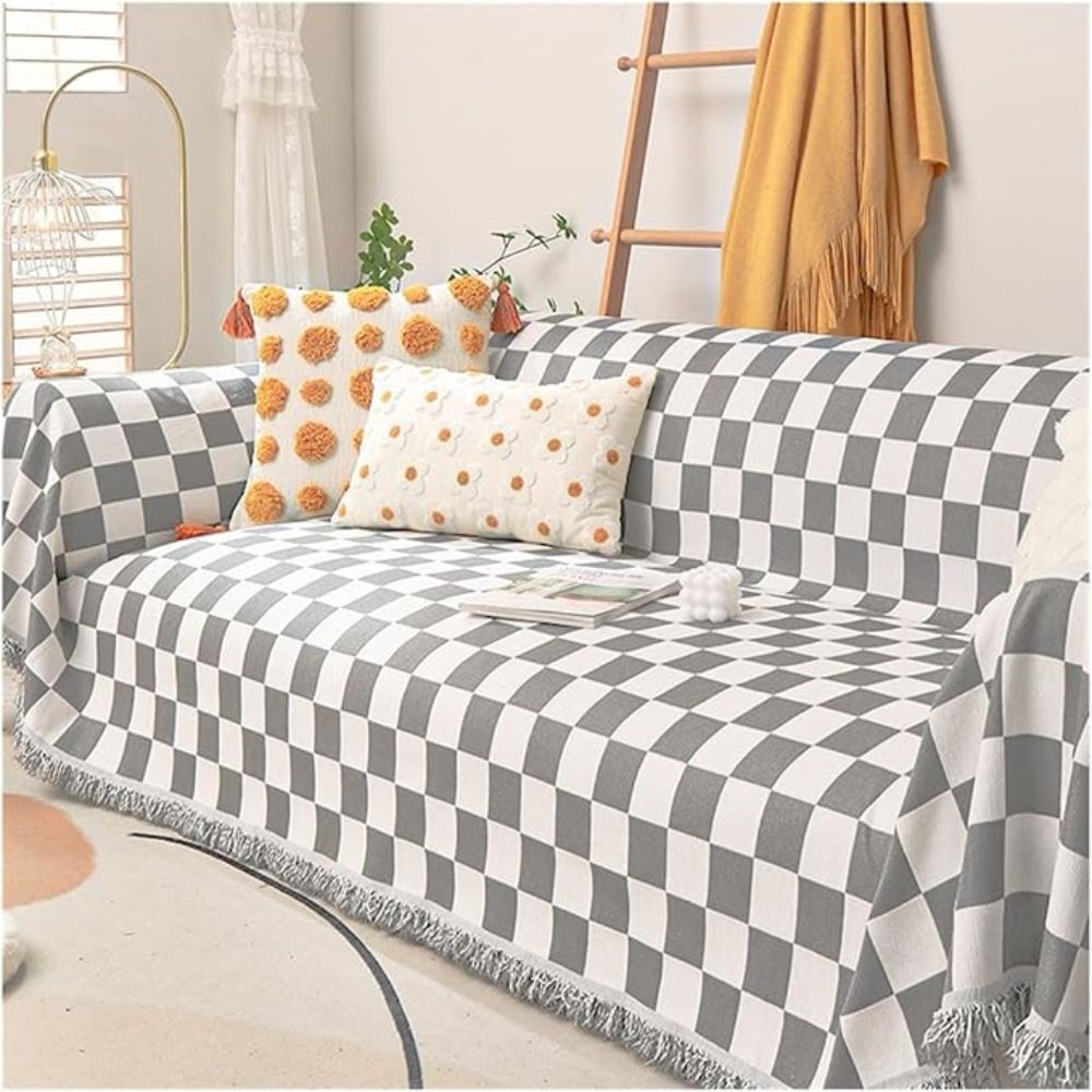 Sofaüberwurf aus Chenille mit Schachbrettmuster
