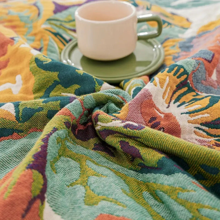 Tagesdecke aus Baumwolle mit floralem Jacquard und breitem Rand