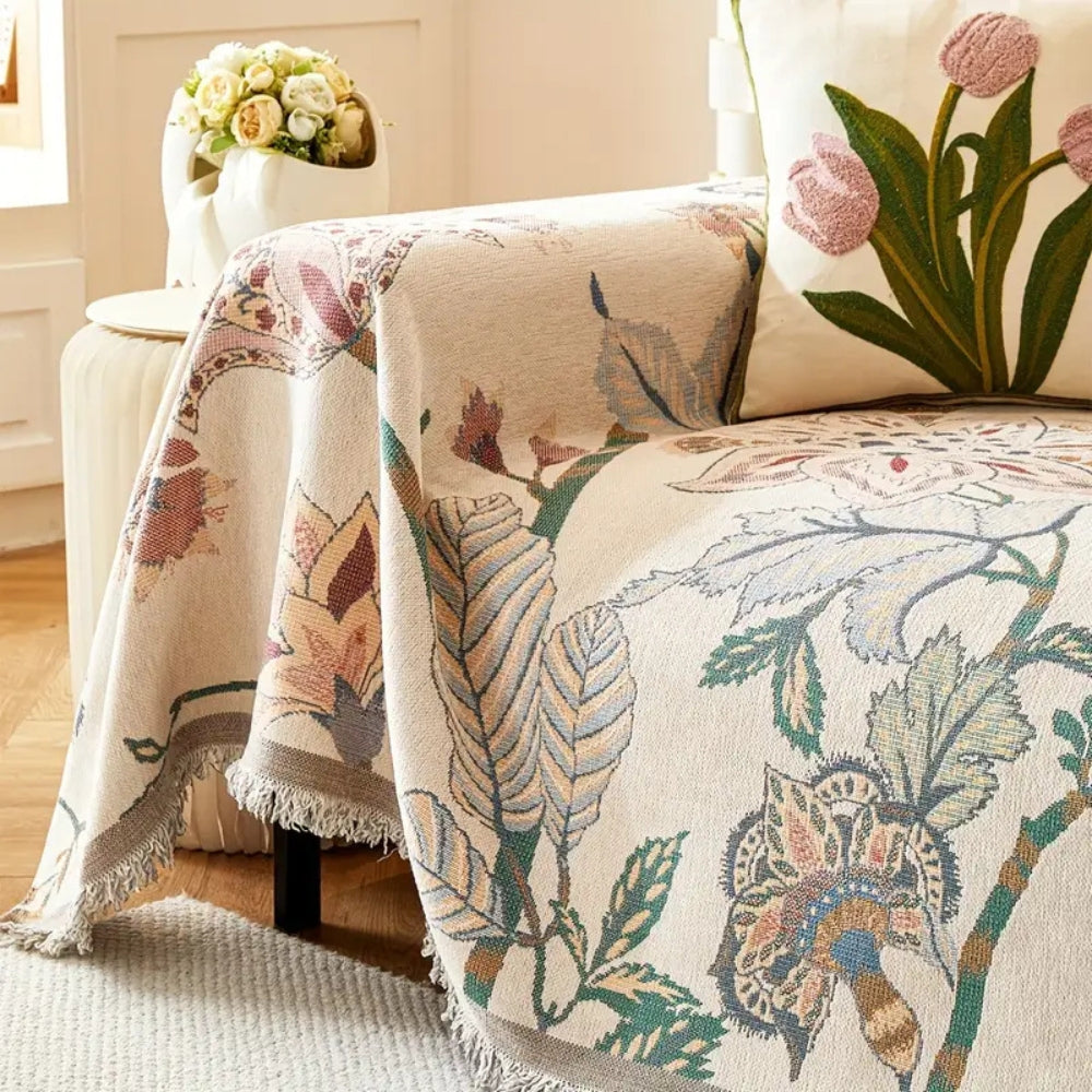 Wendbarer Sofaüberwurf aus floralem Jacquard