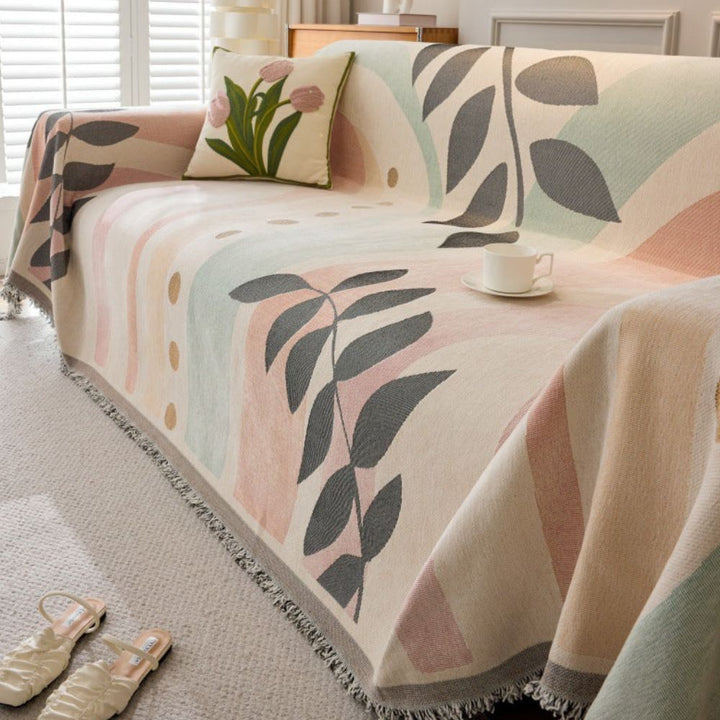 Wendbare Chenille-Sofadecke mit Rankenmuster