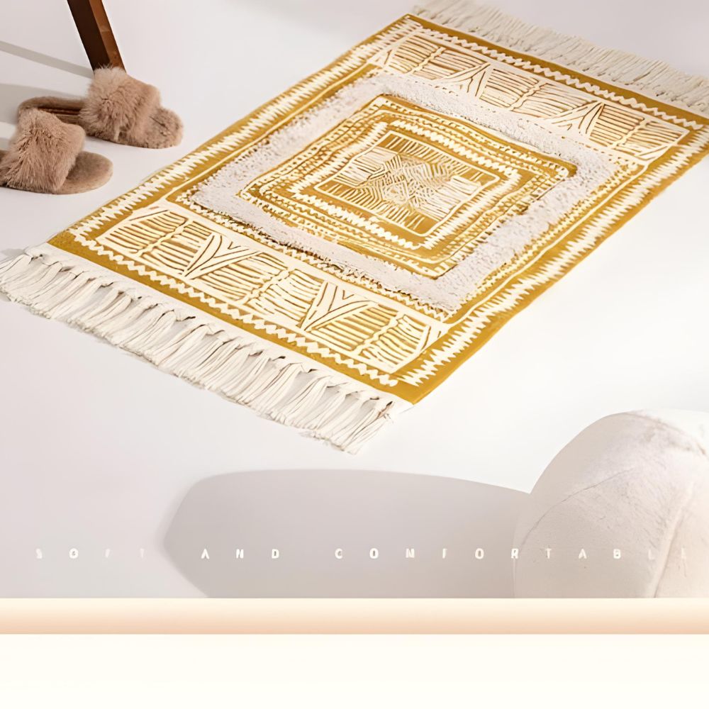 Boho-Teppich mit Fransen, gelb