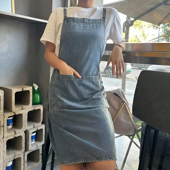 Schürze aus Baumwoll-Denim mit überkreuzten Trägern