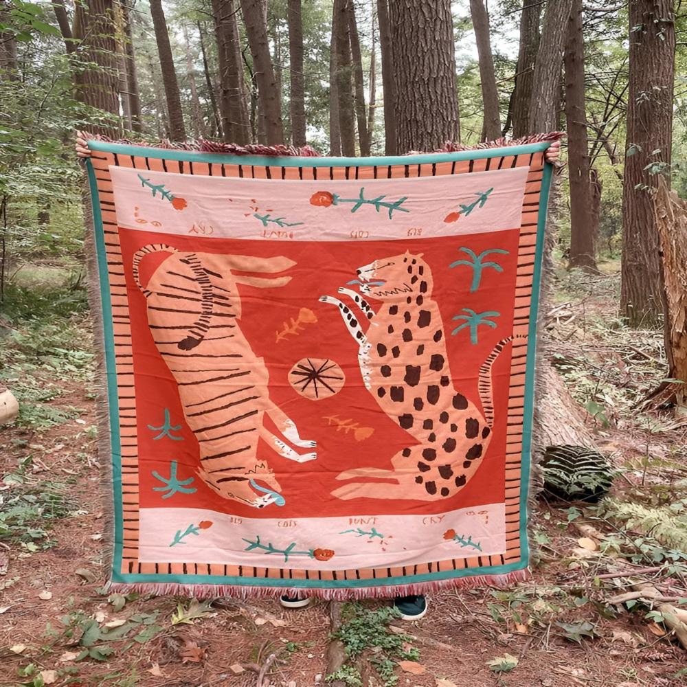 Wendbare Leopardendecke mit Quasten 130 x 160 cm