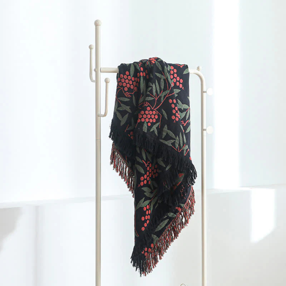 Jacquard-Tagesdecke aus Baumwolle mit Begonien und Quasten