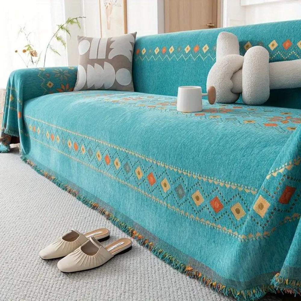Boho-Sofaüberwurf aus Chenille mit Fransen