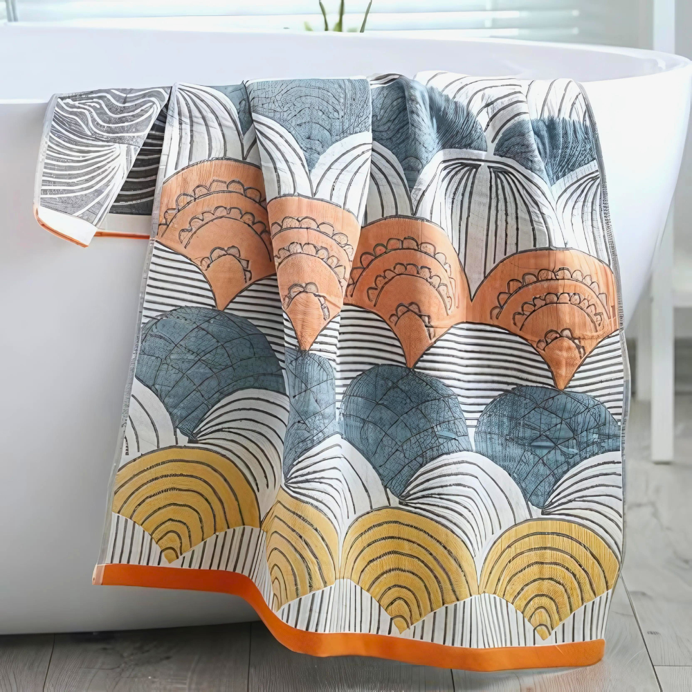 Badetuch aus Baumwolle mit gewebtem Muschelmotiv 70 x 140 cm