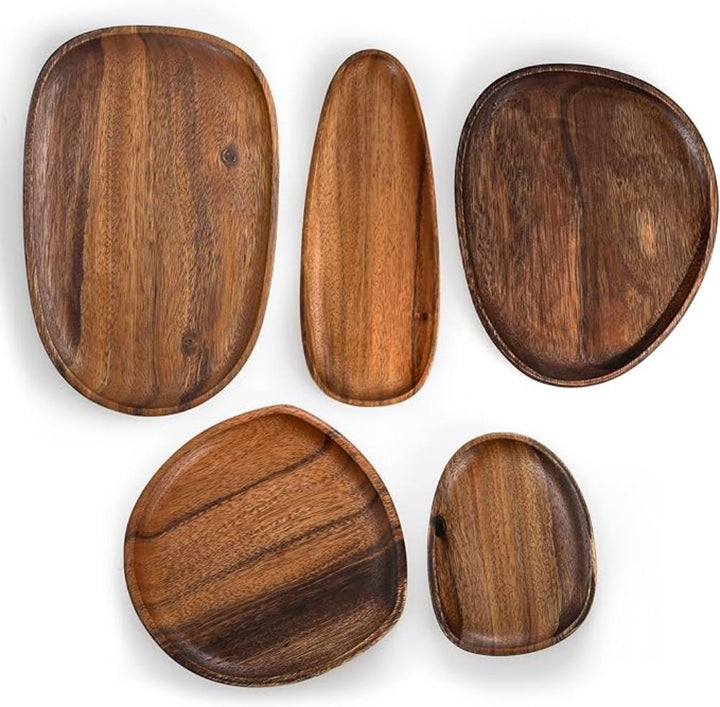 Ovale Serviertabletts aus Akazienholz, 5er-Set