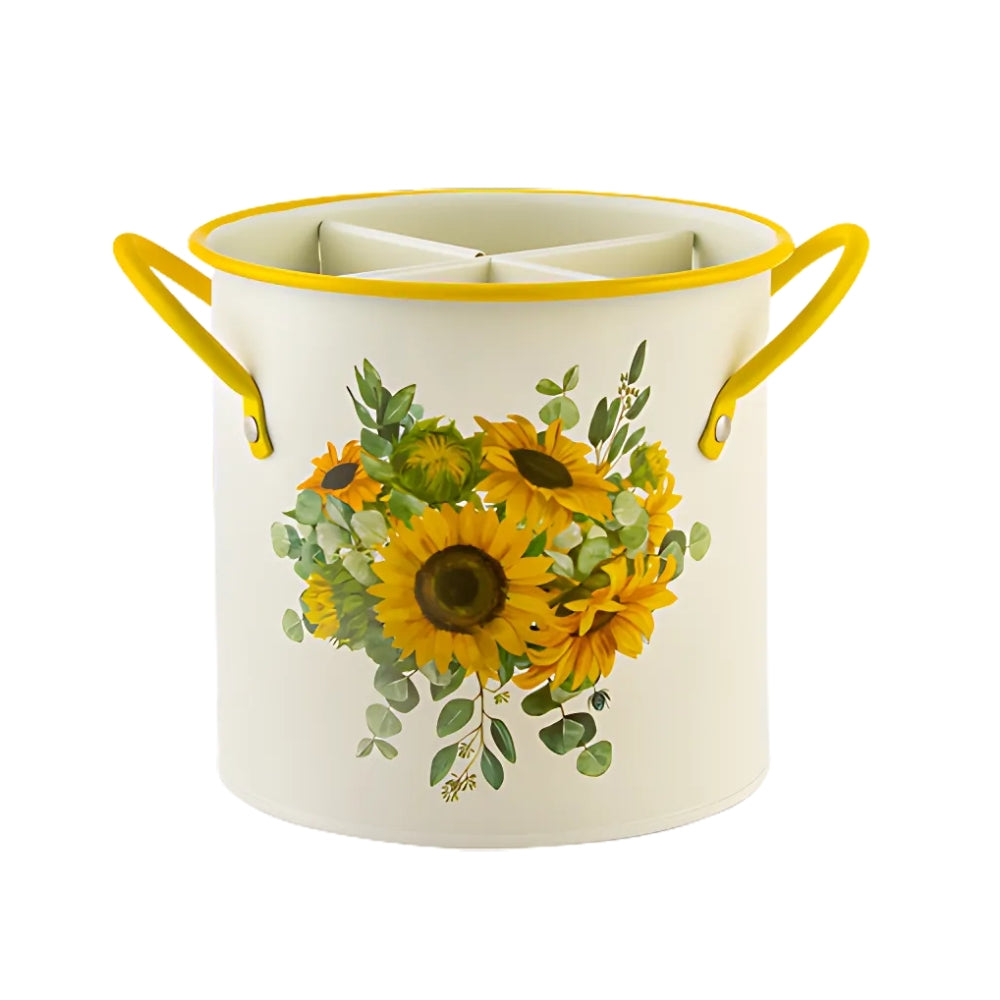 Besteckkorb mit Trennfachdeckel, Retro-Muster