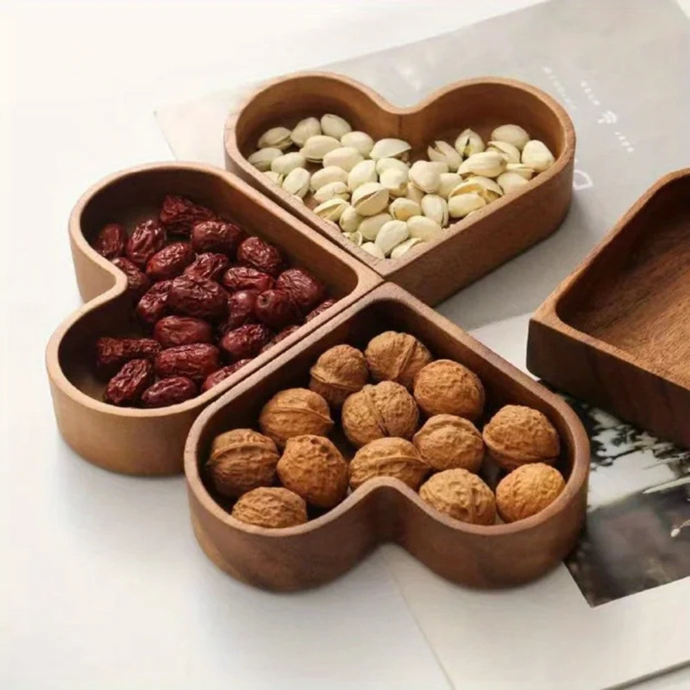 Snackschälchen aus Walnussholz, Herzform, 4er-Set