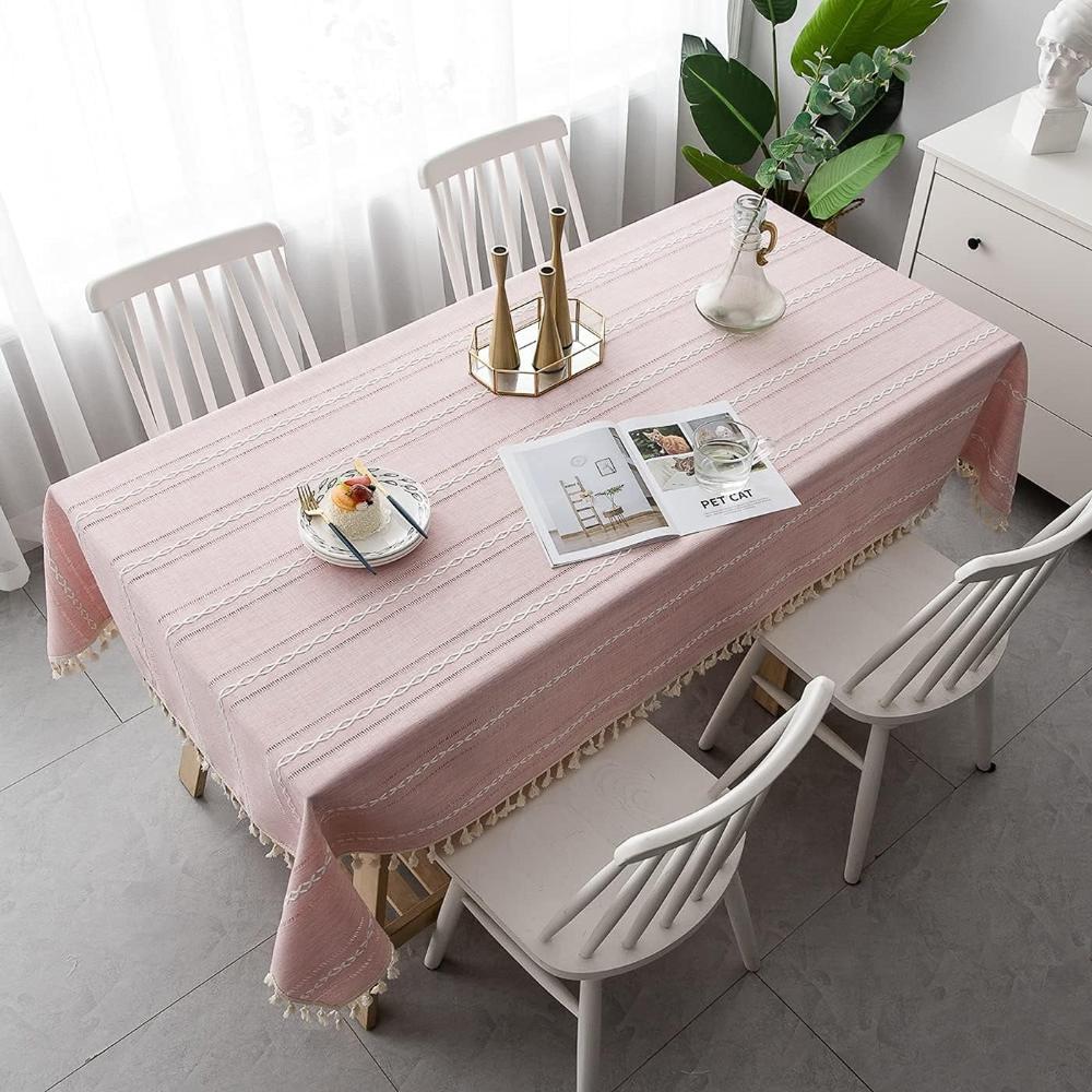 Baumwoll-Leinen-Tischdecke mit bestickten Streifen