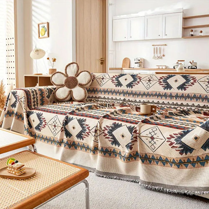 Sofaüberwurf aus Chenille mit ethnischem Webmuster