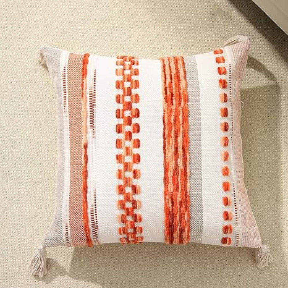 Boho-Kissenhülle mit Streifen, Wende-Design und Quasten