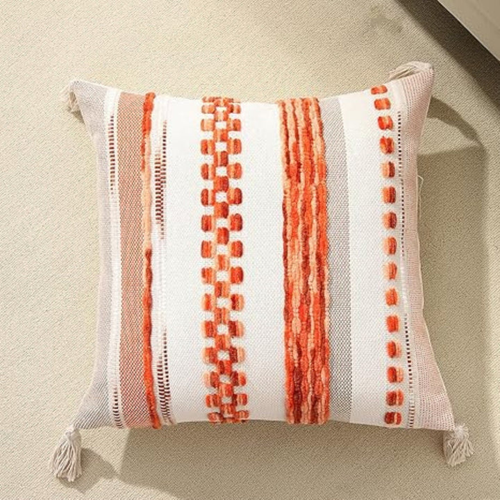 Boho-Kissenhülle mit Streifen, Wende-Design und Quasten