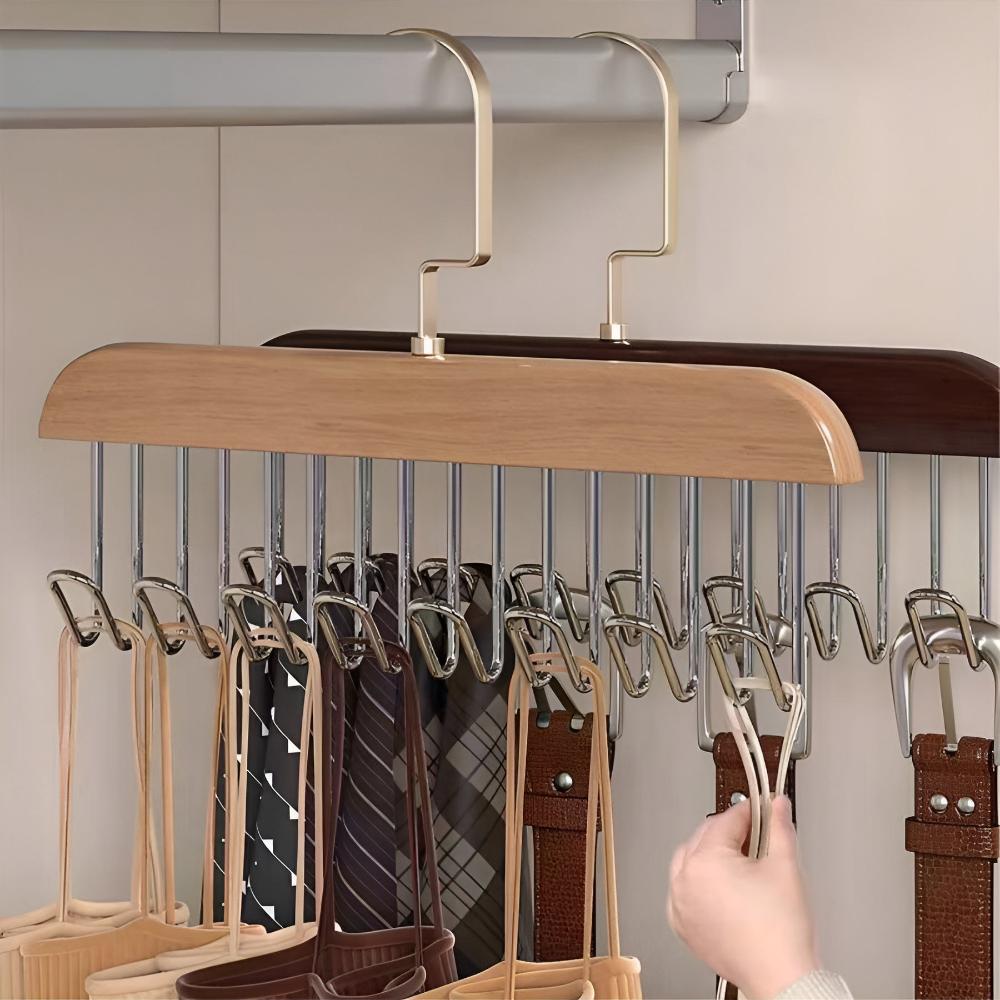 Gürtelhalter aus Holz mit 8 schwenkbaren Haken