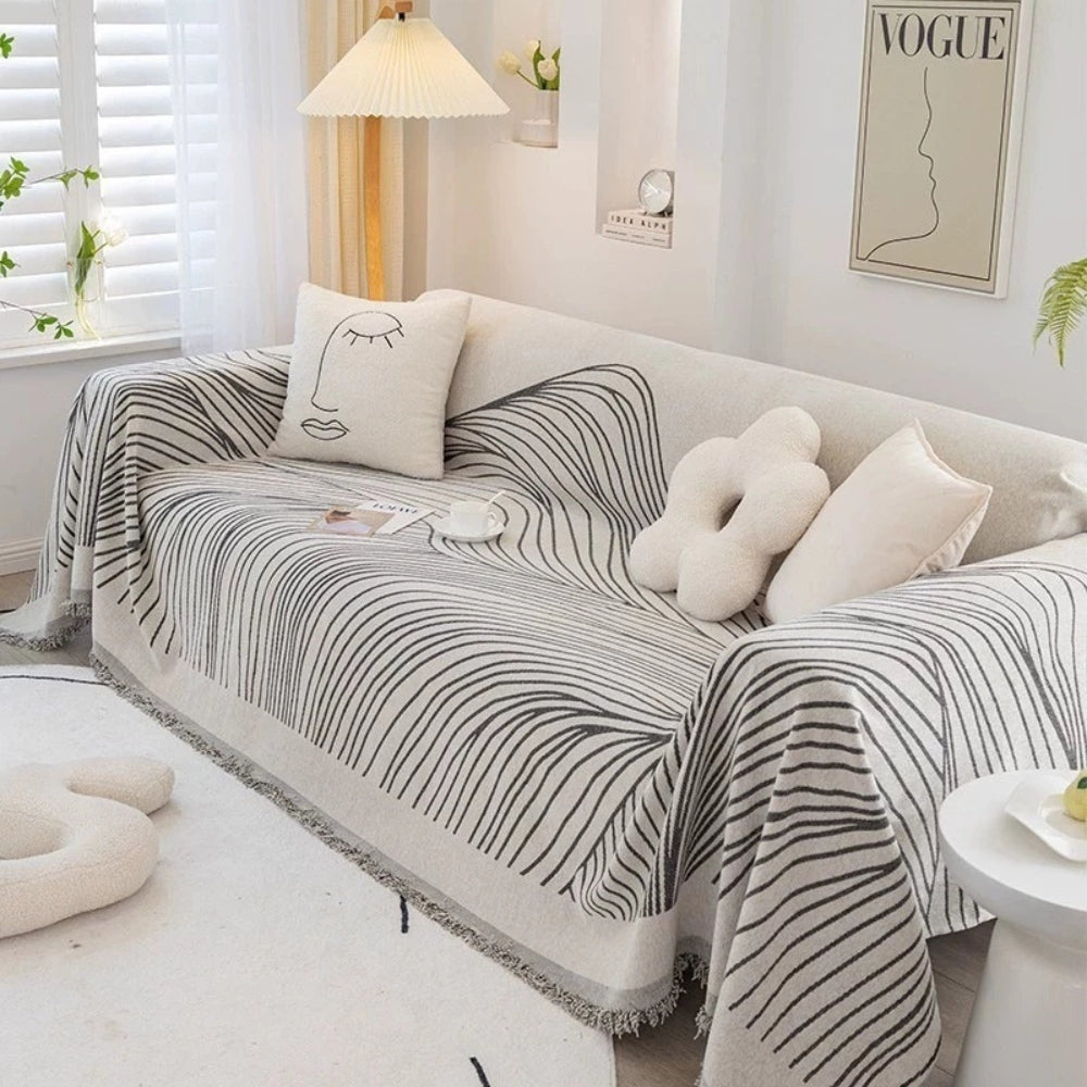 Chenille-Sofawurf mit Wellen und Quasten