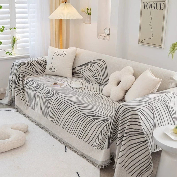 Chenille-Sofawurf mit Wellen und Quasten