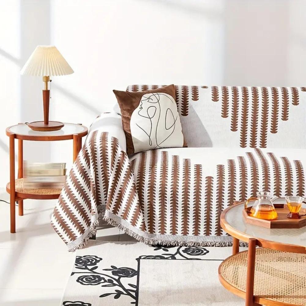 Einteiliger Chenille-Sofawurf mit Farnmuster