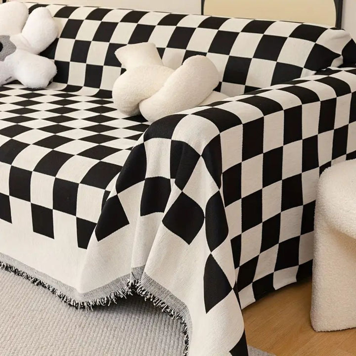Sofaüberwurf aus Chenille mit Schachbrettmuster