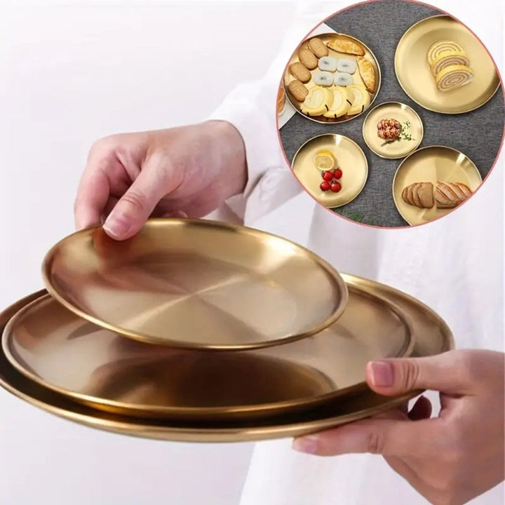 Servierteller aus Edelstahl, goldfarben