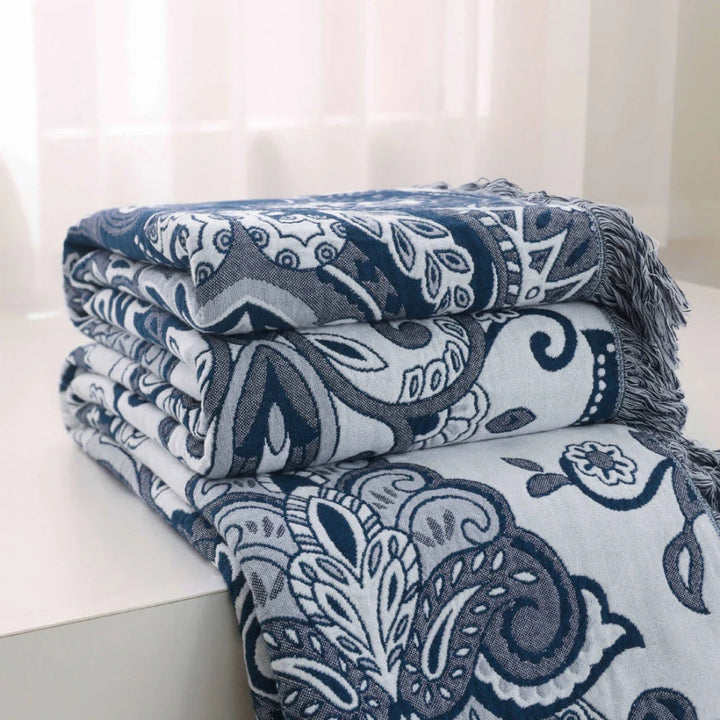 Baumwolldecke mit Paisley-Muster und Quasten