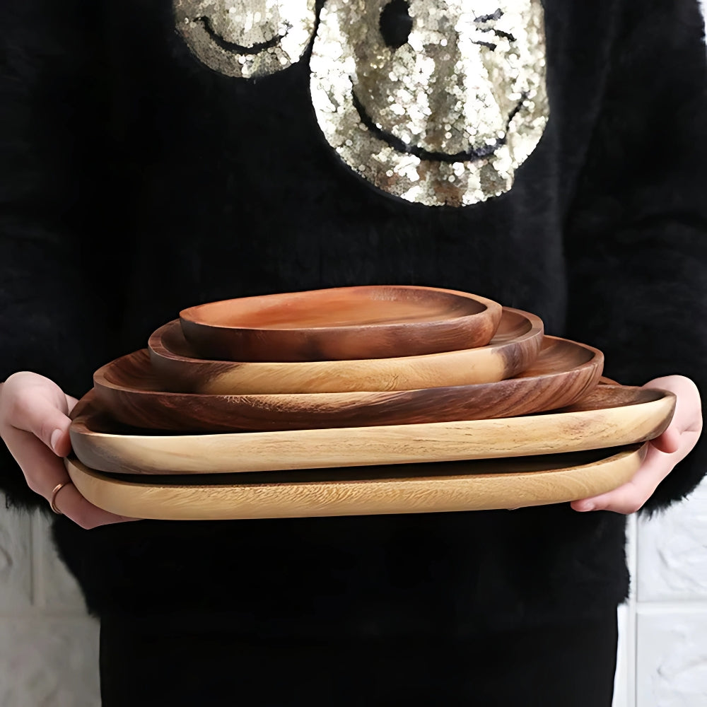 Ovale Serviertabletts aus Akazienholz, 5er-Set
