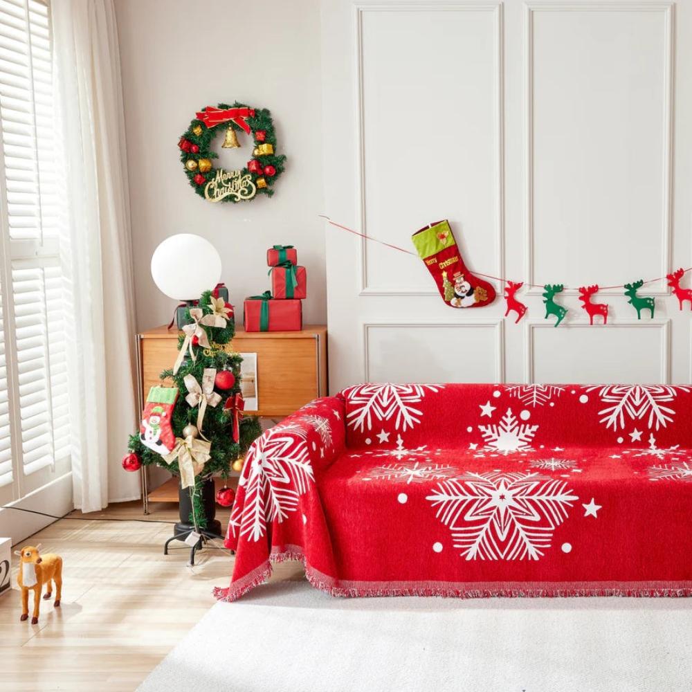 Chenille-Sofadecke mit Weihnachtsmotiv