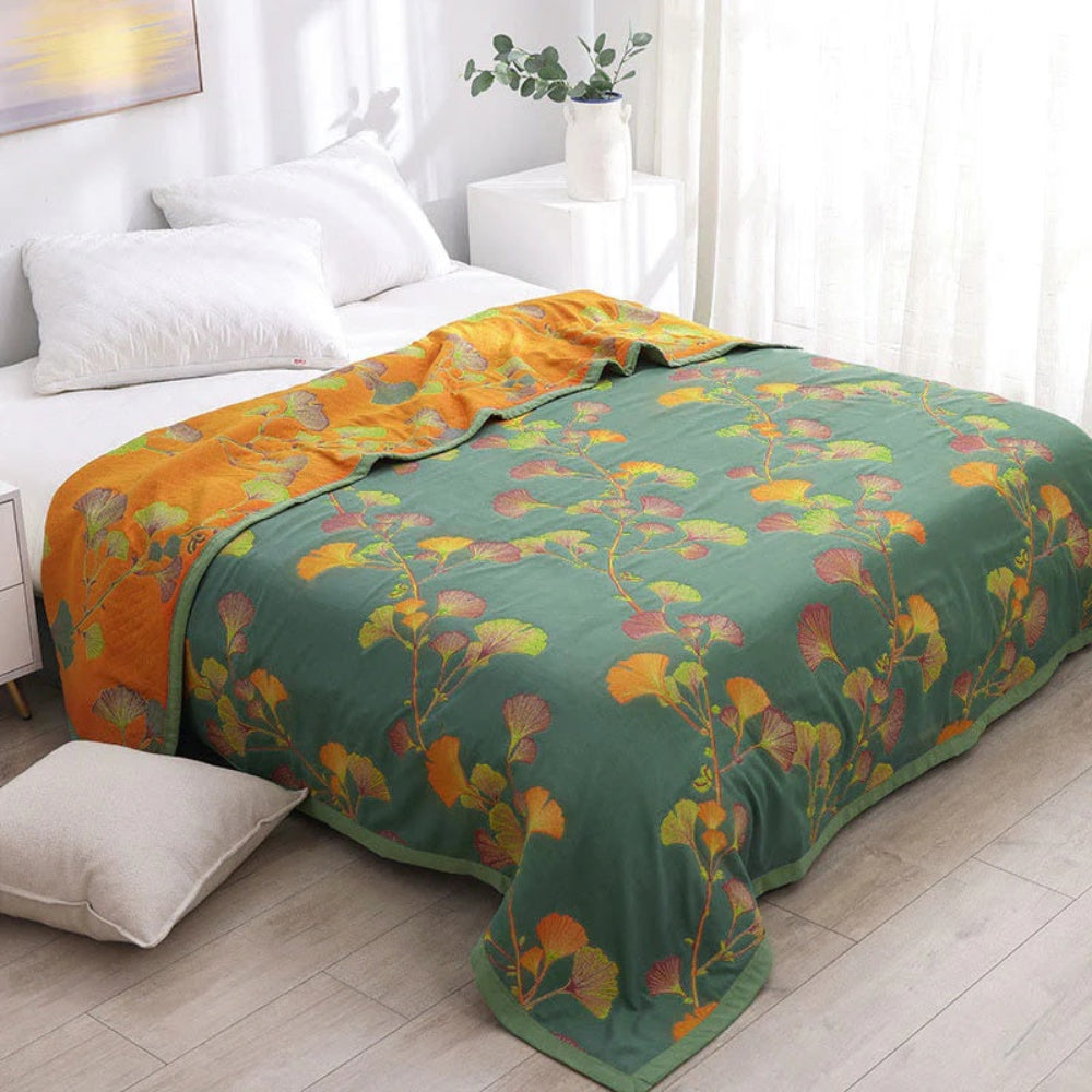 Wendbare Jacquard-Tagesdecke mit Ginkgo-Muster, mit oder ohne Kissenbezüge