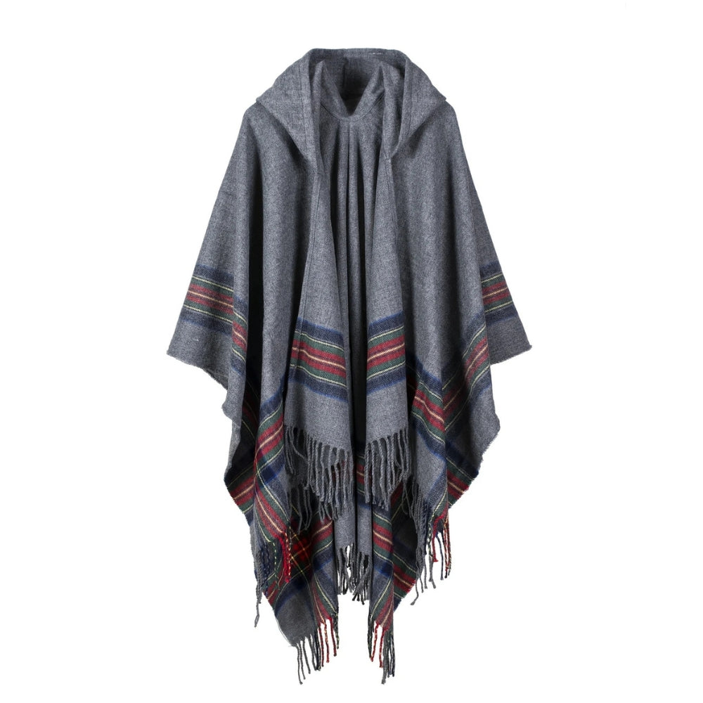 Gestreifter Poncho mit Kapuze