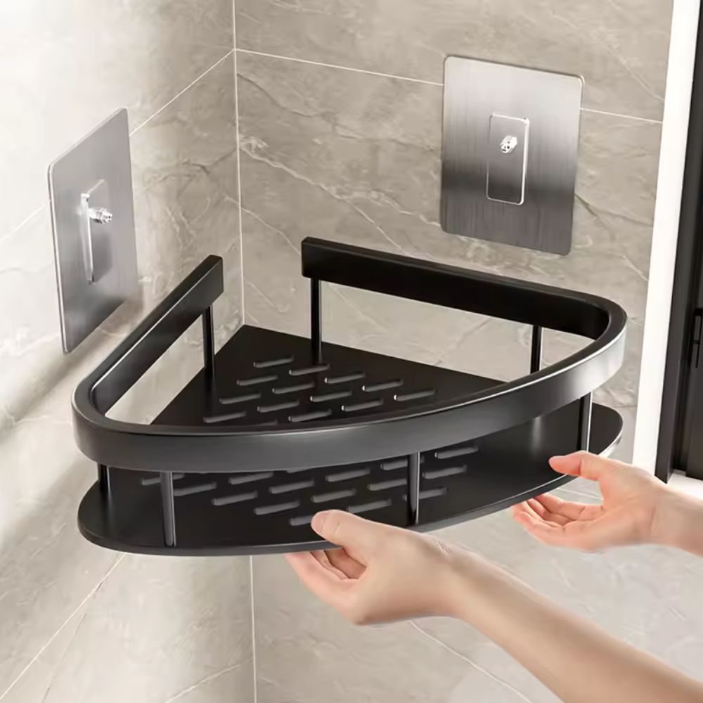 Duschablage aus Aluminium mit geschwungener Front