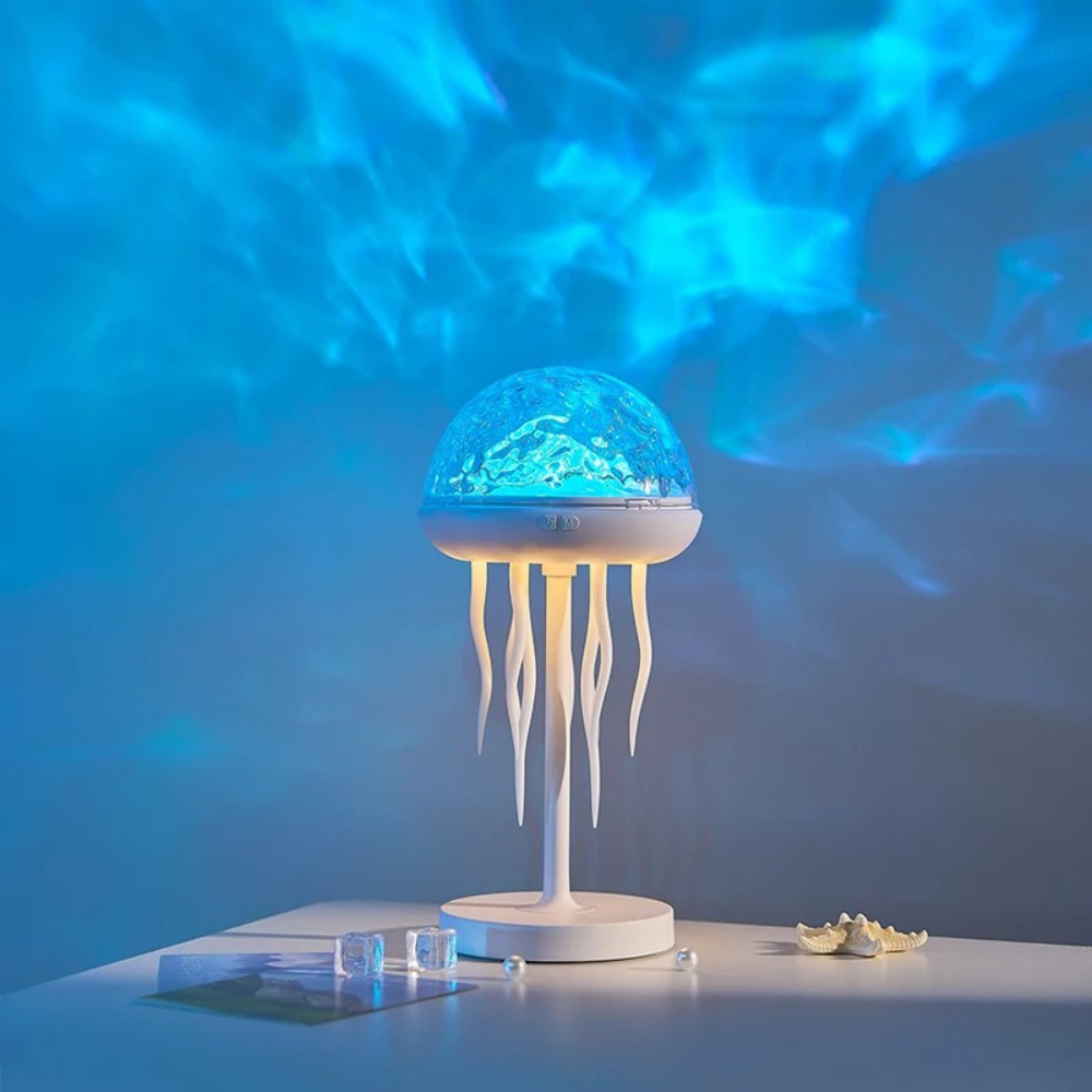 LED Qualle Lampe – Meeresprojektor & Nachtlicht für Wohnzimmer, Kinderzimmer & Schlafzimmer – 3D Qualle Deko Licht mit Farbwechsel Weiß