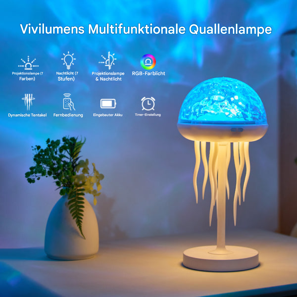 LED Qualle Lampe – Meeresprojektor & Nachtlicht für Wohnzimmer, Kinderzimmer & Schlafzimmer – 3D Qualle Deko Licht mit Farbwechsel