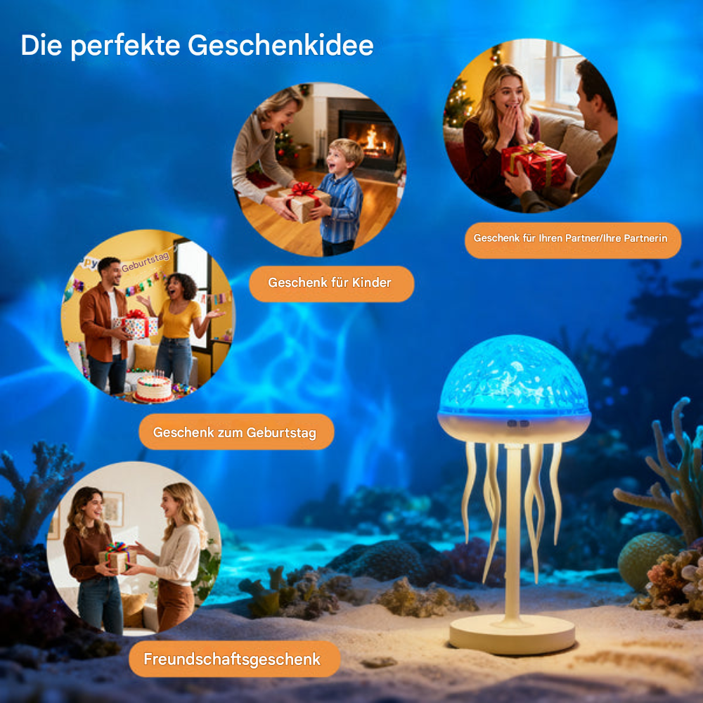 LED Qualle Lampe – Meeresprojektor &amp; Nachtlicht für Wohnzimmer, Kinderzimmer &amp; Schlafzimmer – 3D Qualle Deko Licht mit Farbwechsel
