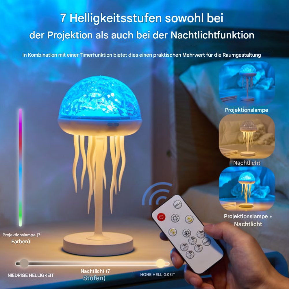 LED Qualle Lampe – Meeresprojektor & Nachtlicht für Wohnzimmer, Kinderzimmer & Schlafzimmer – 3D Qualle Deko Licht mit Farbwechsel