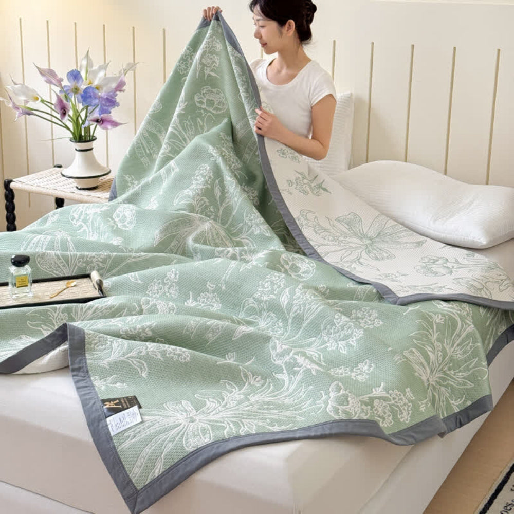 Wendbare Tagesdecke aus Baumwollmusselin mit Blumenmuster