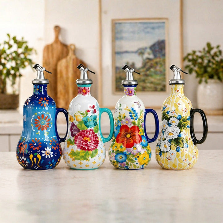 Ölflasche aus Keramik mit floralem Dekor