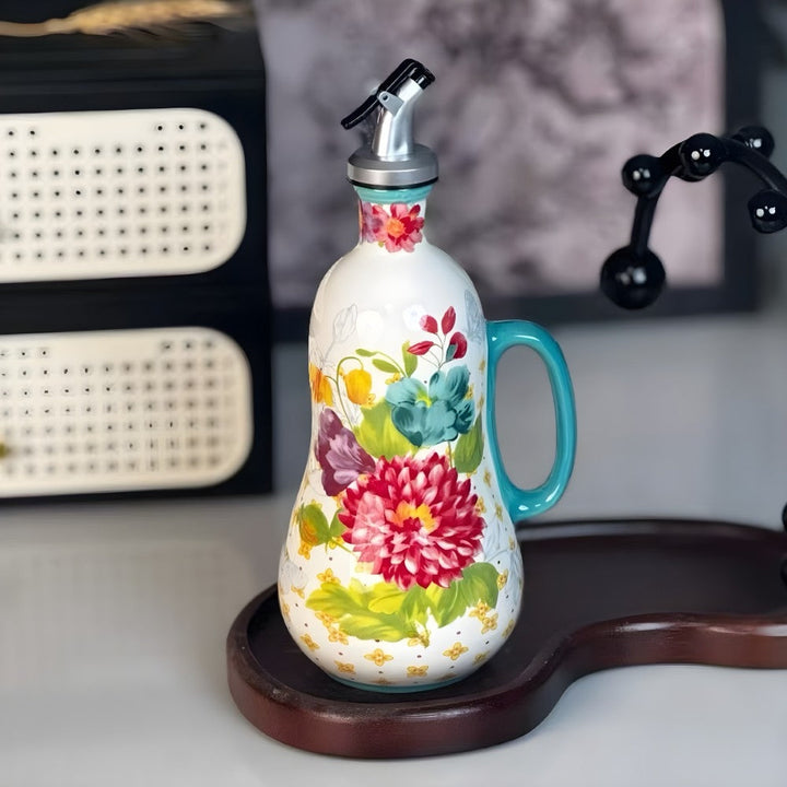 Ölflasche aus Keramik mit floralem Dekor