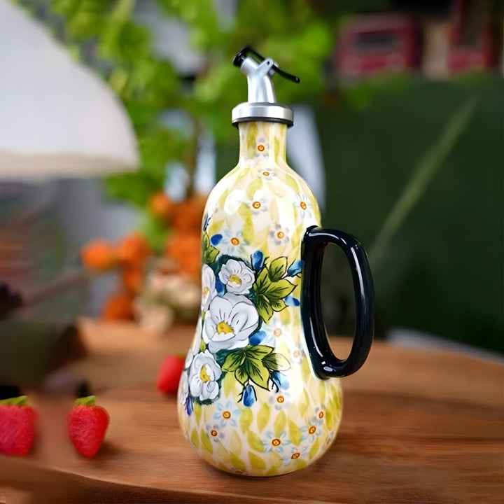 Ölflasche aus Keramik mit floralem Dekor