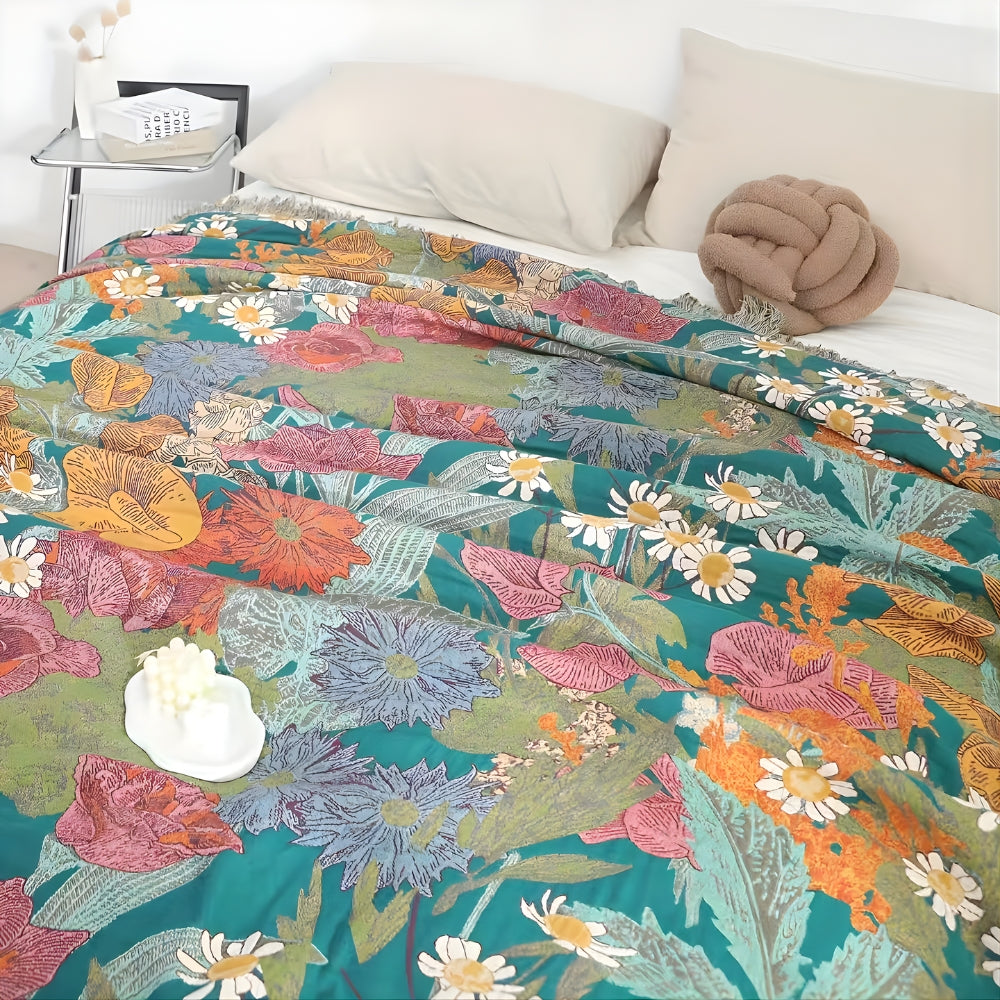 Boho-Tagesdecke aus Baumwolle im Patchworkstil mit Fransen