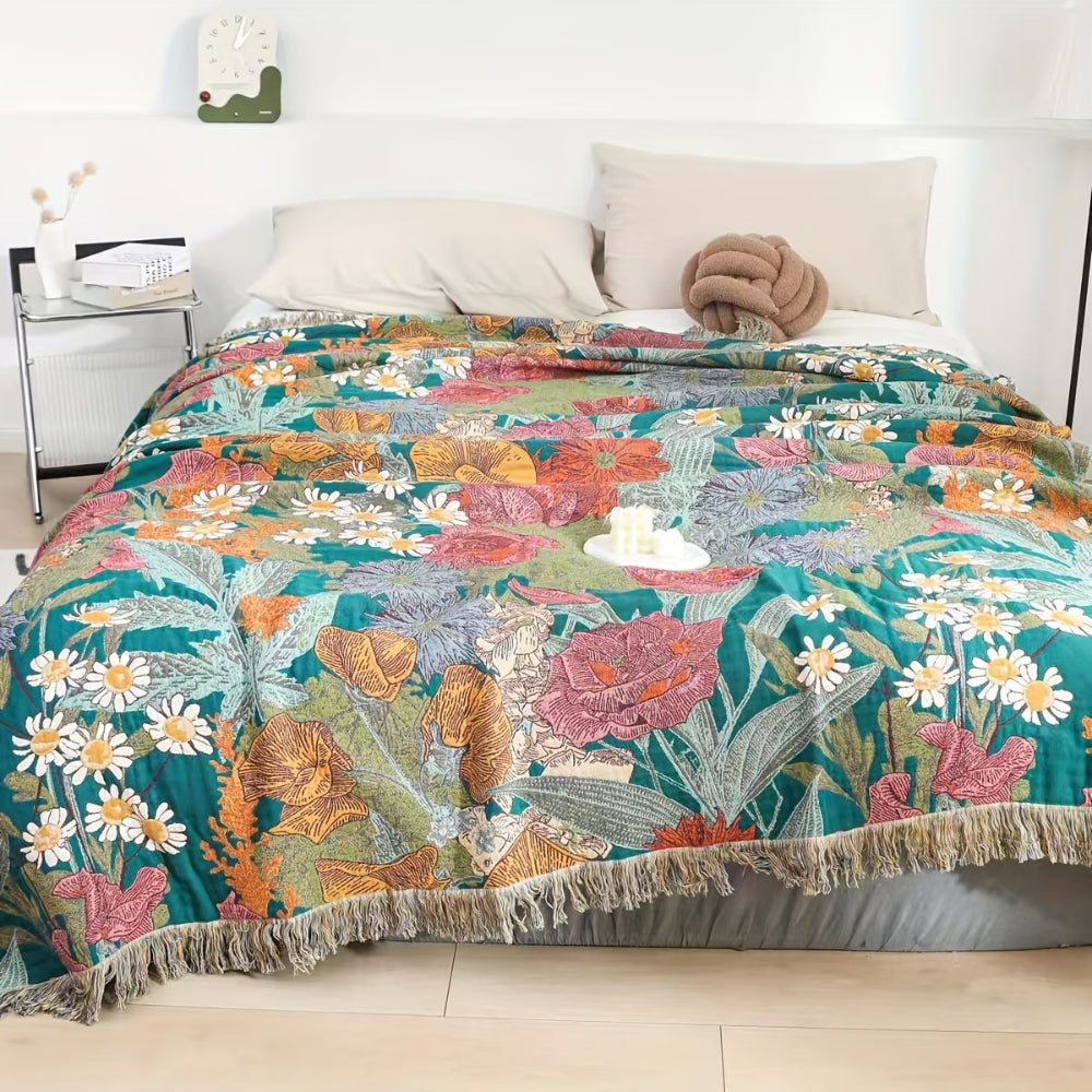 Boho-Tagesdecke aus Baumwolle im Patchworkstil mit Fransen