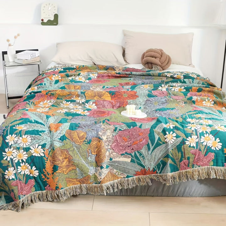 Boho-Tagesdecke aus Baumwolle im Patchworkstil mit Fransen