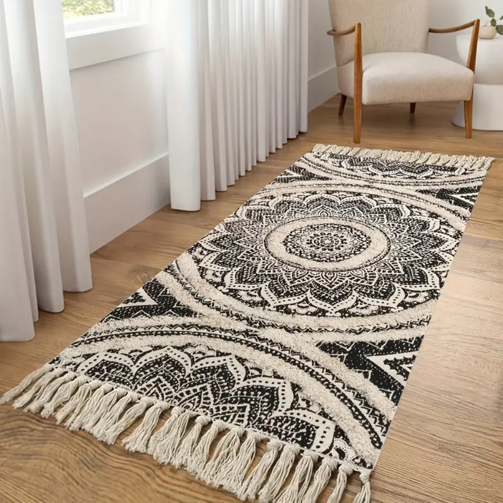 Boho-Läufer in Schwarz und Creme