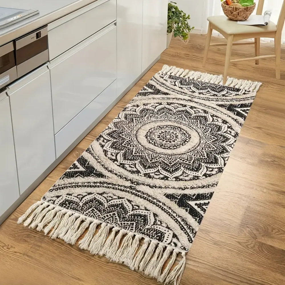 Boho-Läufer in Schwarz und Creme