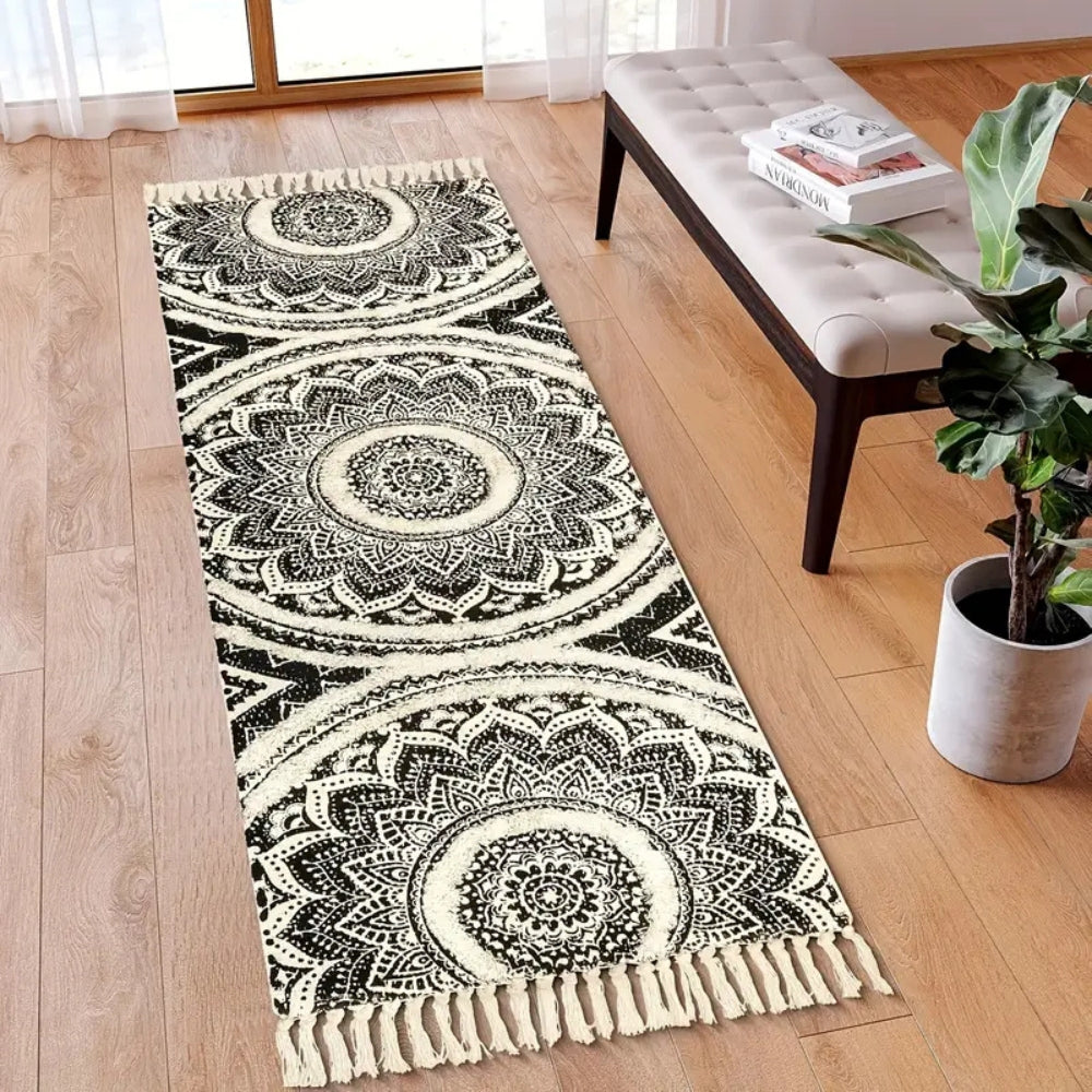 Boho-Läufer in Schwarz und Creme