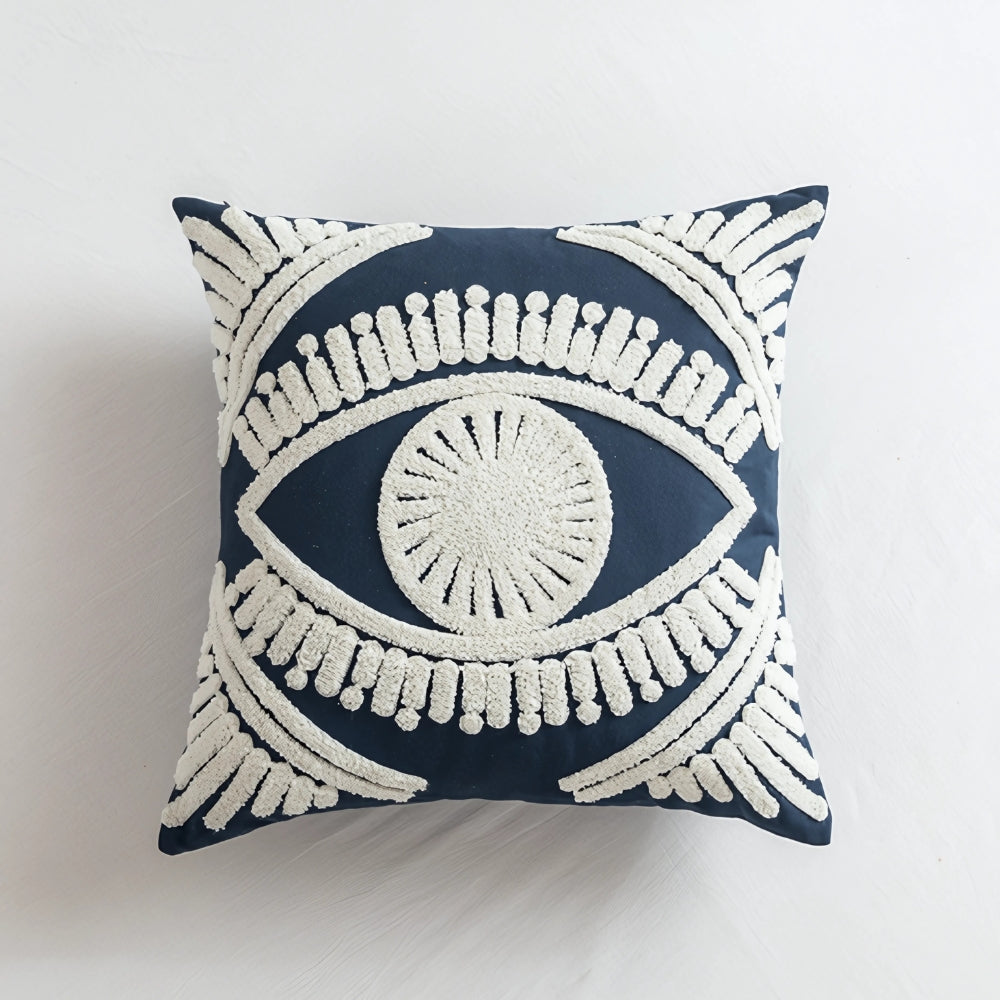 Boho-Kissenbezug mit gesticktem Augenmotiv 45 x 45 cm