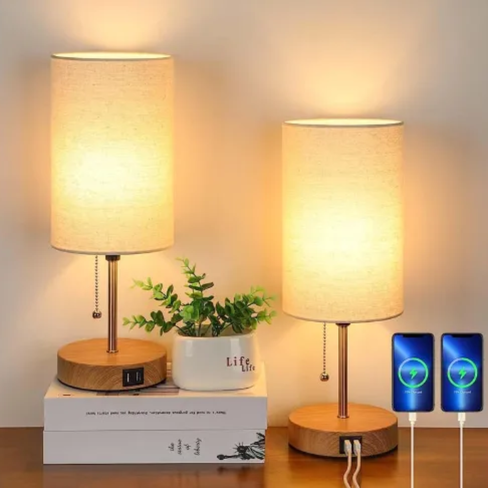 ChargeLume™ | LED Nachttischlampe mit USB Braun