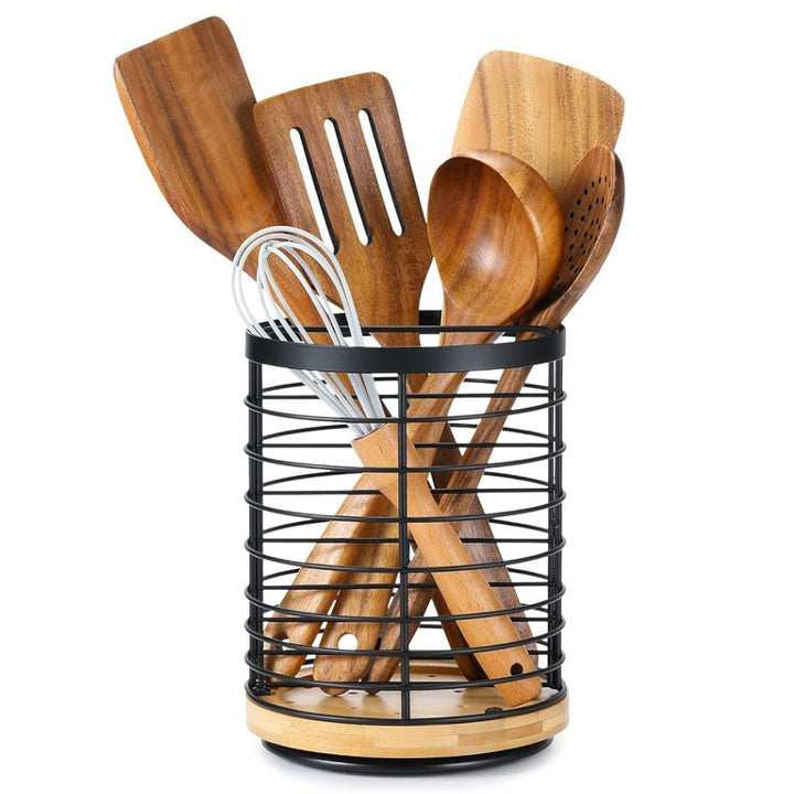 Drehbarer Utensilienhalter aus Eisen mit Holzboden